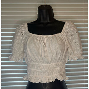 Poof! White Eyelet Ruffle Blouse